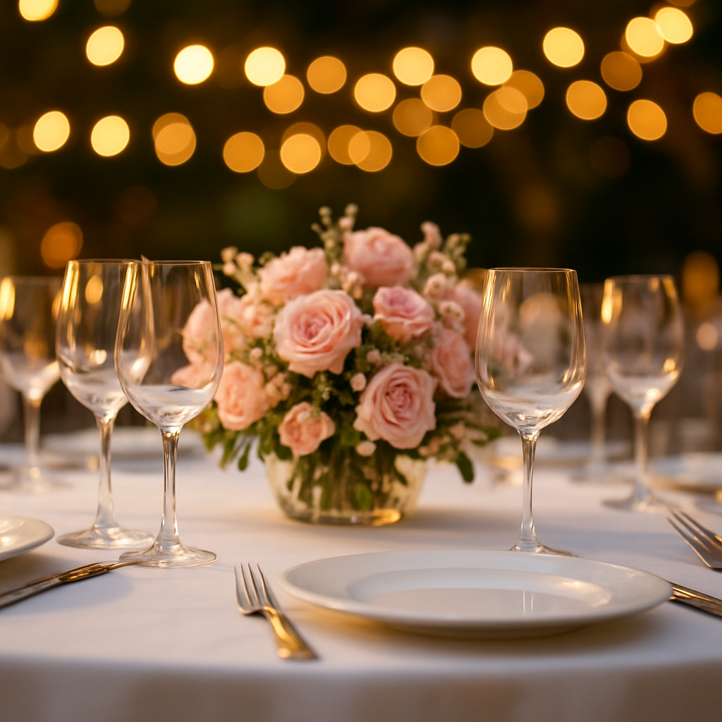Mesa elegante con centro de mesa floral